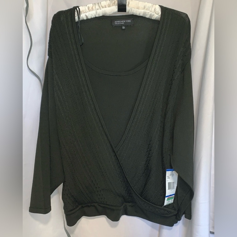 Jones New York BLACK Rayon Faux Wrap Blouse Sweater NWT Women’s XL